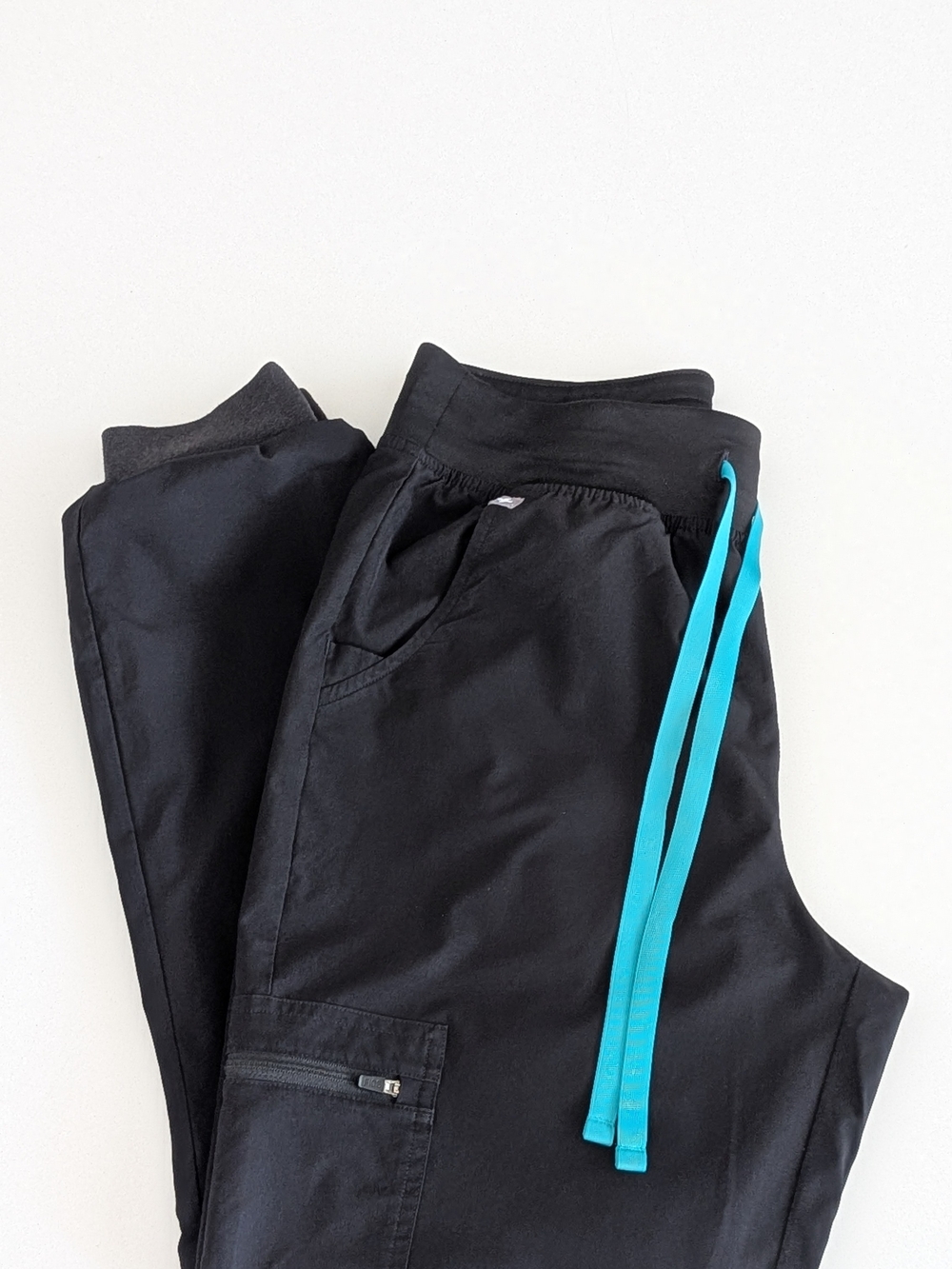 Figs Black Jogger Pants with Teal Drawstring
